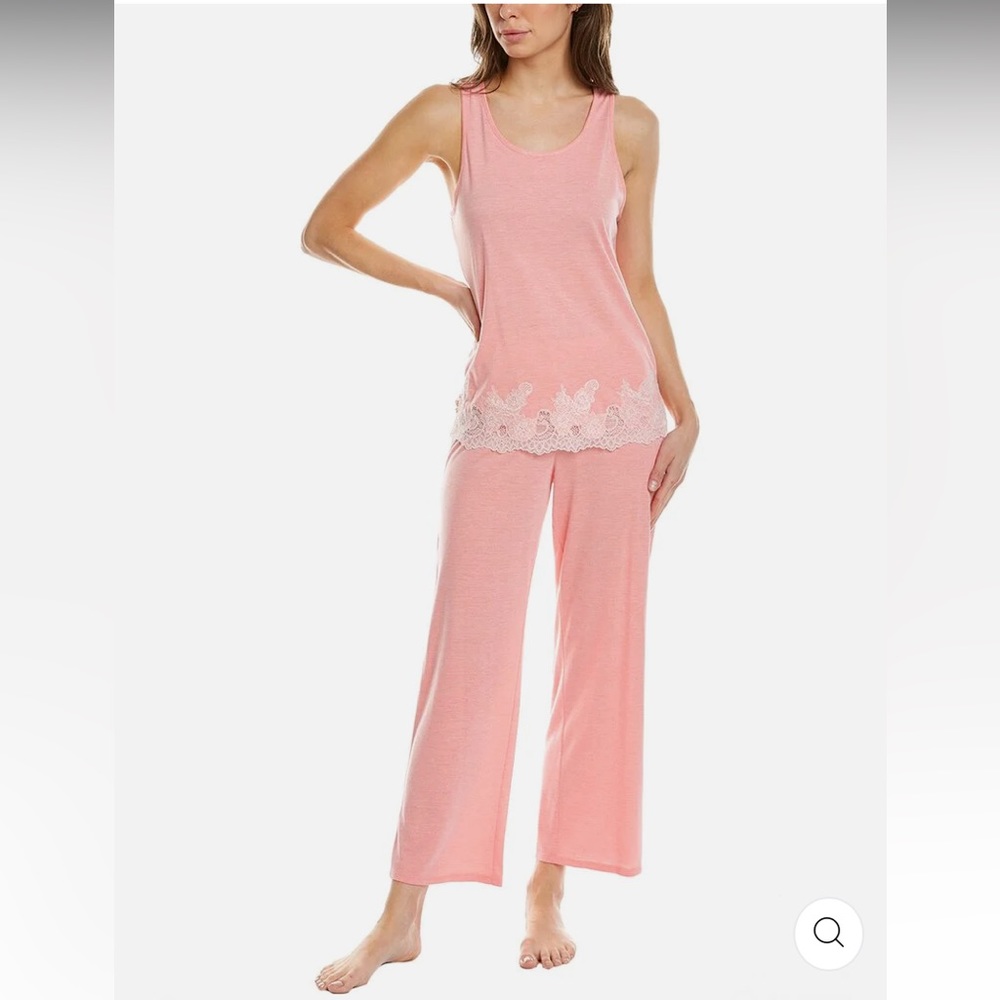 NWT Natori Luxe Shangri La Pajama Set In Heather Rose Bloom/white - XL